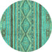 Round Abstract Turquoise Modern Rug, abs2443turq