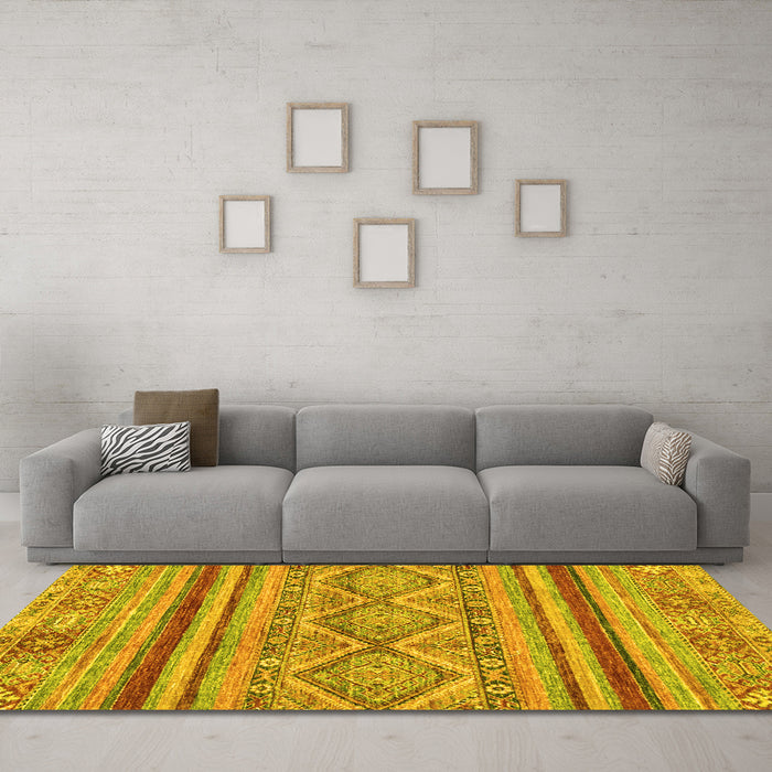 Machine Washable Abstract Yellow Modern Rug in a Living Room, wshabs2443yw