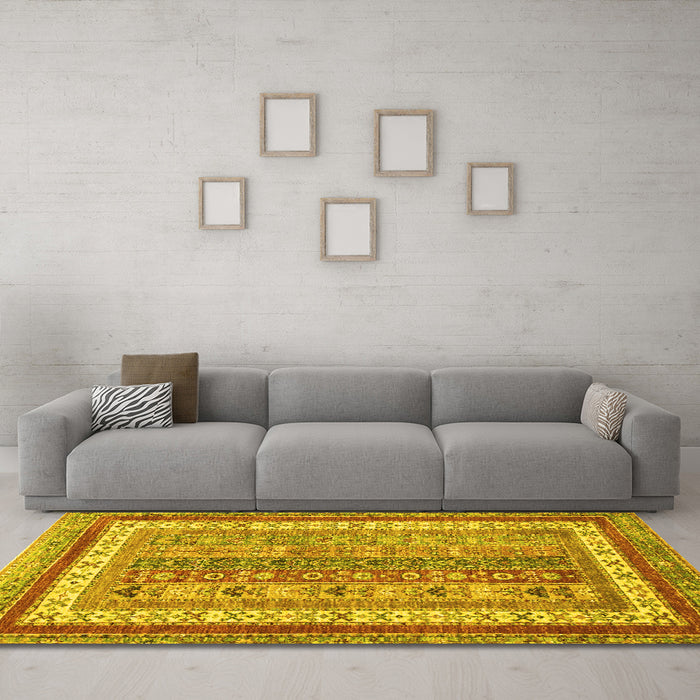 Machine Washable Abstract Yellow Modern Rug in a Living Room, wshabs2444yw