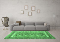 Machine Washable Abstract Emerald Green Modern Rug, wshabs2444emgrn