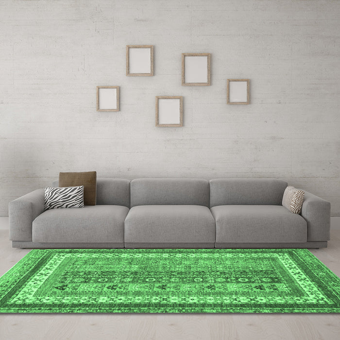 Machine Washable Abstract Emerald Green Modern Area Rugs in a Living Room,, wshabs2444emgrn