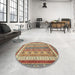 Round Machine Washable Abstract Chestnut Red Rug in a Office, wshabs2444