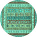 Round Machine Washable Abstract Turquoise Modern Area Rugs, wshabs2444turq