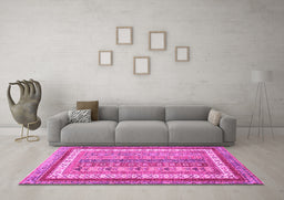 Machine Washable Abstract Pink Modern Rug in a Living Room, wshabs2444pnk
