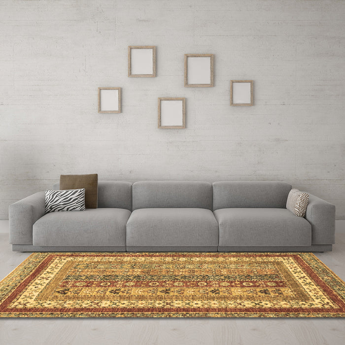 Machine Washable Abstract Brown Modern Rug in a Living Room,, wshabs2444brn