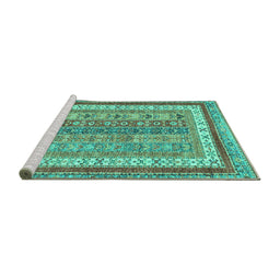 Sideview of Machine Washable Abstract Turquoise Modern Area Rugs, wshabs2444turq