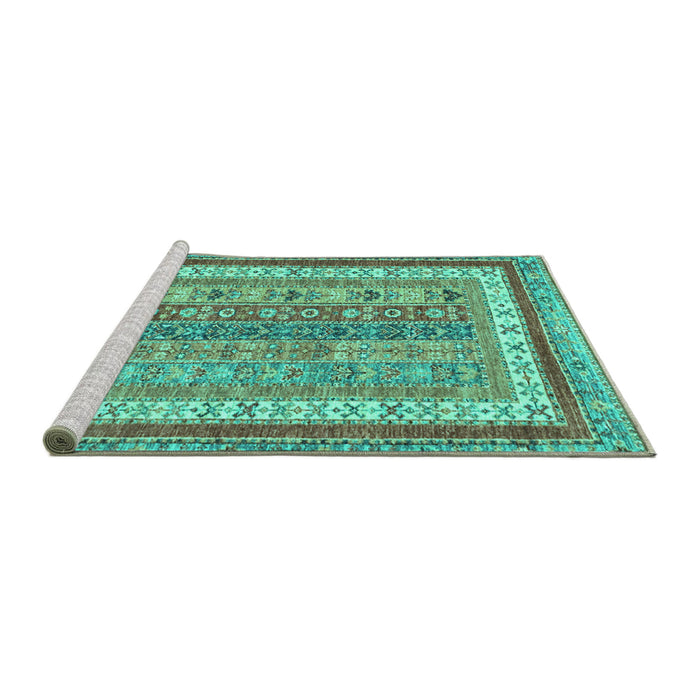 Sideview of Machine Washable Abstract Turquoise Modern Area Rugs, wshabs2444turq
