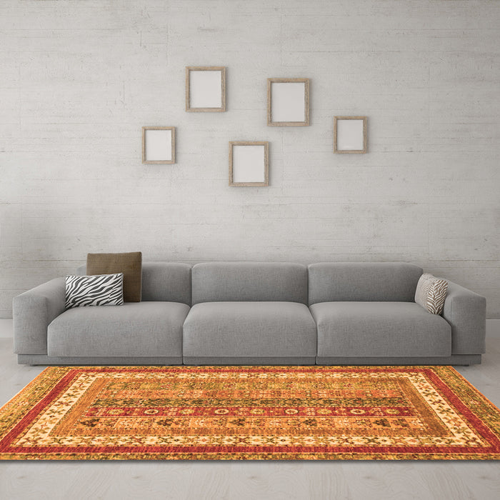 Machine Washable Abstract Orange Modern Area Rugs in a Living Room, wshabs2444org