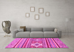 Machine Washable Abstract Pink Modern Rug in a Living Room, wshabs2445pnk