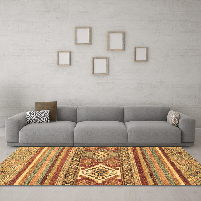 Machine Washable Abstract Brown Modern Rug in a Living Room,, wshabs2445brn