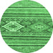 Round Machine Washable Abstract Emerald Green Modern Area Rugs, wshabs2445emgrn