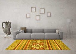 Machine Washable Abstract Yellow Modern Rug in a Living Room, wshabs2445yw