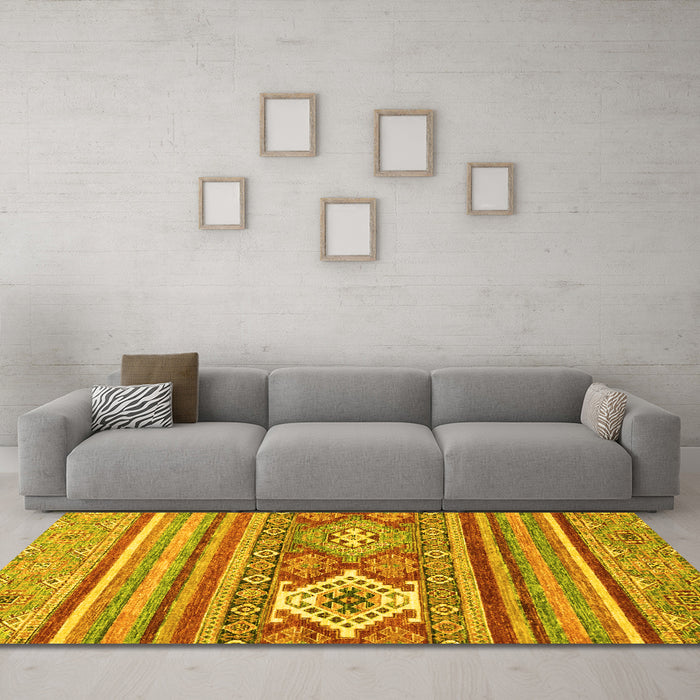Machine Washable Abstract Yellow Modern Rug in a Living Room, wshabs2445yw