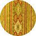 Round Abstract Yellow Modern Rug, abs2445yw