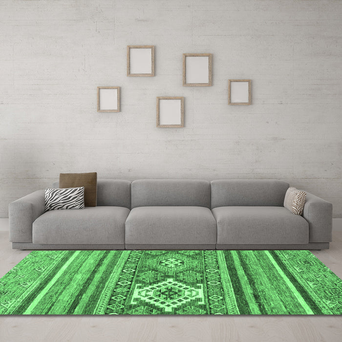 Machine Washable Abstract Emerald Green Modern Area Rugs in a Living Room,, wshabs2445emgrn