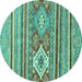 Round Machine Washable Abstract Turquoise Modern Area Rugs, wshabs2445turq