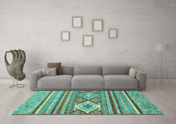 Machine Washable Abstract Turquoise Modern Area Rugs in a Living Room,, wshabs2445turq