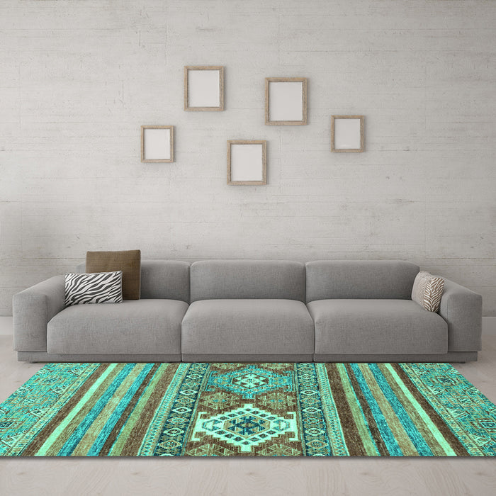 Machine Washable Abstract Turquoise Modern Area Rugs in a Living Room,, wshabs2445turq
