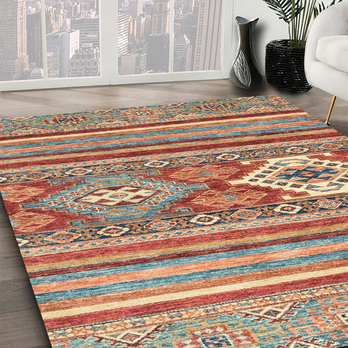 Abstract Dark Khaki Green Modern Rug in Family Room, abs2445