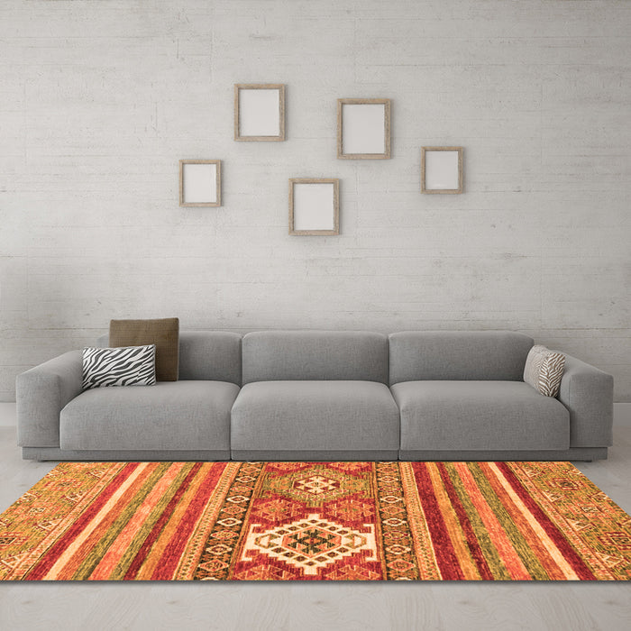 Machine Washable Abstract Orange Modern Area Rugs in a Living Room, wshabs2445org