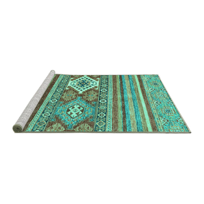 Sideview of Machine Washable Abstract Turquoise Modern Area Rugs, wshabs2445turq