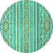 Round Machine Washable Abstract Turquoise Modern Area Rugs, wshabs2446turq