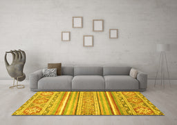 Machine Washable Abstract Yellow Modern Rug in a Living Room, wshabs2446yw