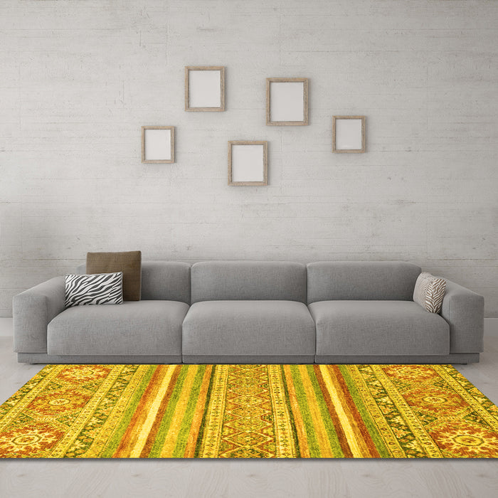 Machine Washable Abstract Yellow Modern Rug in a Living Room, wshabs2446yw