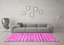 Machine Washable Abstract Pink Modern Rug in a Living Room, wshabs2446pnk