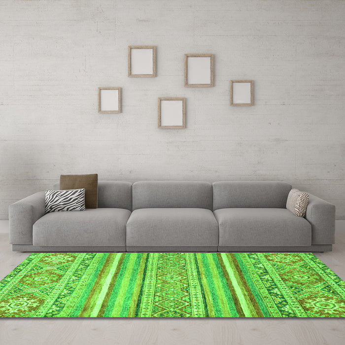 Machine Washable Abstract Green Modern Area Rugs in a Living Room,, wshabs2446grn