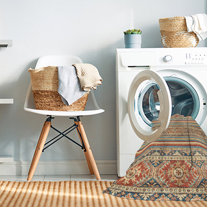 Machine Washable Abstract Gold Brown Rug in a Washing Machine, wshabs2446