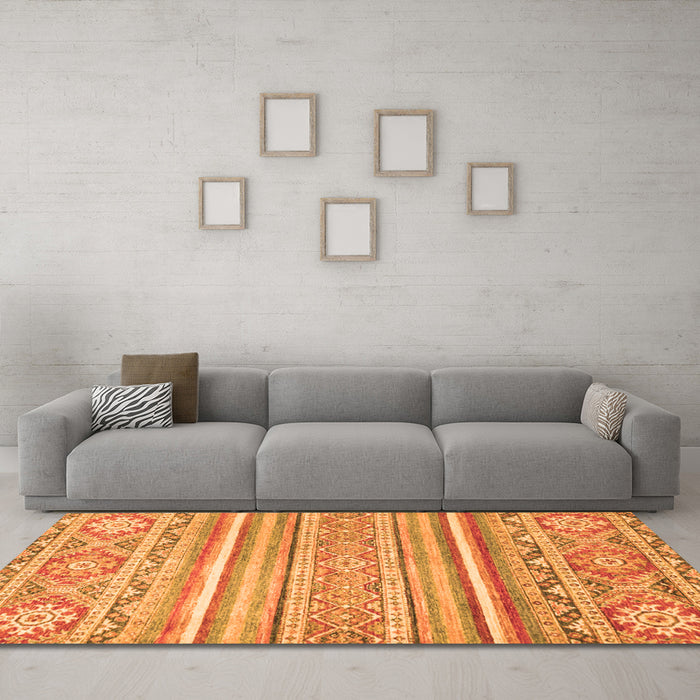 Machine Washable Abstract Orange Modern Area Rugs in a Living Room, wshabs2446org