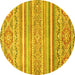 Round Abstract Yellow Modern Rug, abs2446yw