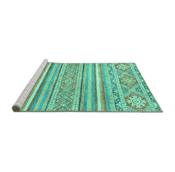 Sideview of Machine Washable Abstract Turquoise Modern Area Rugs, wshabs2446turq