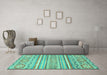 Machine Washable Abstract Turquoise Modern Area Rugs in a Living Room,, wshabs2446turq