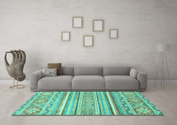 Machine Washable Abstract Turquoise Modern Area Rugs in a Living Room,, wshabs2446turq