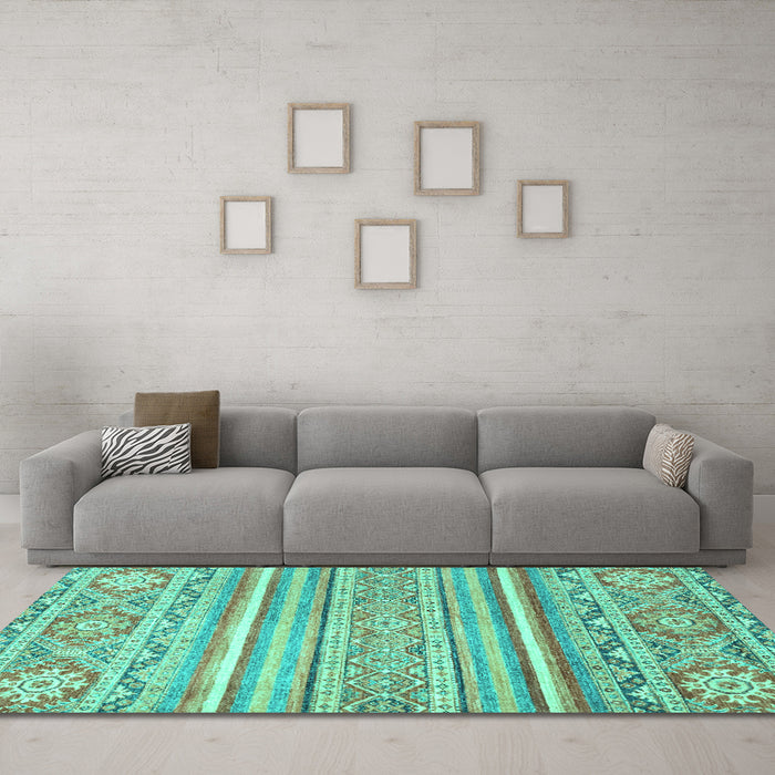 Machine Washable Abstract Turquoise Modern Area Rugs in a Living Room,, wshabs2446turq