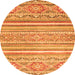 Round Machine Washable Abstract Orange Modern Area Rugs, wshabs2446org