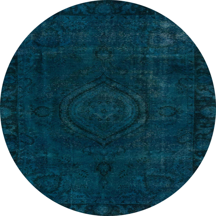 Round Machine Washable Abstract Medium Teal Green Rug, wshabs2448