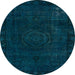 Round Machine Washable Abstract Medium Teal Green Rug, wshabs2448