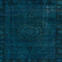 Square Machine Washable Abstract Medium Teal Green Rug, wshabs2448