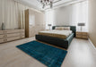 Abstract Teal Green Persian Rug in a Bedroom, abs2448