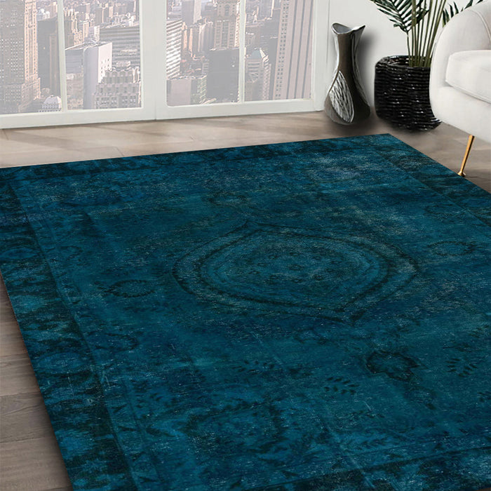 Machine Washable Abstract Medium Teal Green Rug in a Family Room, wshabs2448