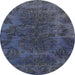 Round Abstract Dark Blue Grey Blue Modern Rug, abs2449