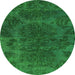 Round Machine Washable Abstract Green Modern Area Rugs, wshabs2449grn