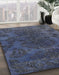 Machine Washable Abstract Dark Blue Grey Blue Rug in a Family Room, wshabs2449