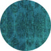 Round Machine Washable Abstract Turquoise Modern Area Rugs, wshabs2449turq