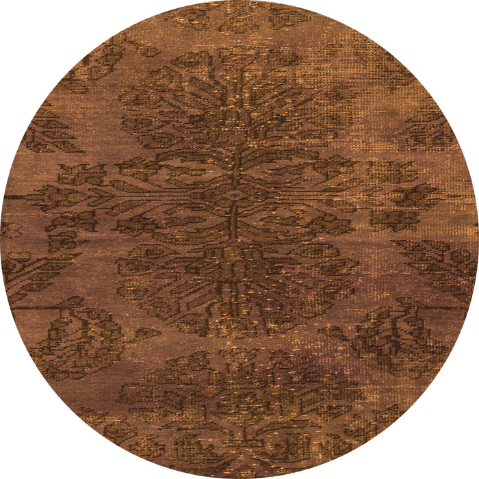 Round Machine Washable Abstract Orange Modern Area Rugs, wshabs2449org