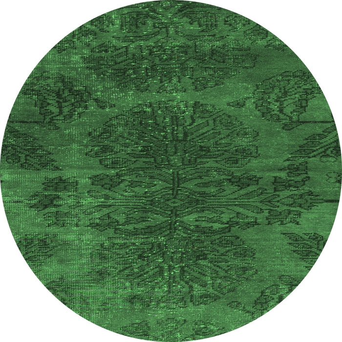 Round Machine Washable Abstract Emerald Green Modern Area Rugs, wshabs2449emgrn