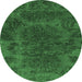 Round Machine Washable Abstract Emerald Green Modern Area Rugs, wshabs2449emgrn